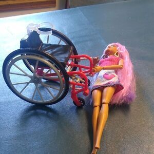 Fashion Mattel Doll with Barbie Wheelchair - Pink and Red